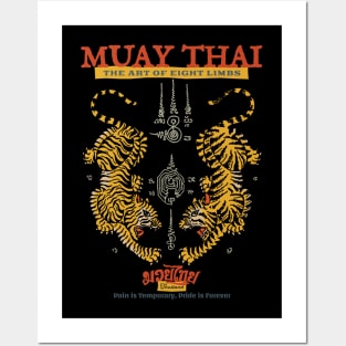 Sak Yant Muay Thai Twin Tiger Tattoo Posters and Art